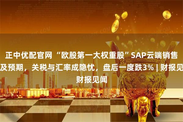 正中优配官网 “欧股第一大权重股”SAP云端销售不及预期，关税与汇率成隐忧，盘后一度跌3% | 财报见闻